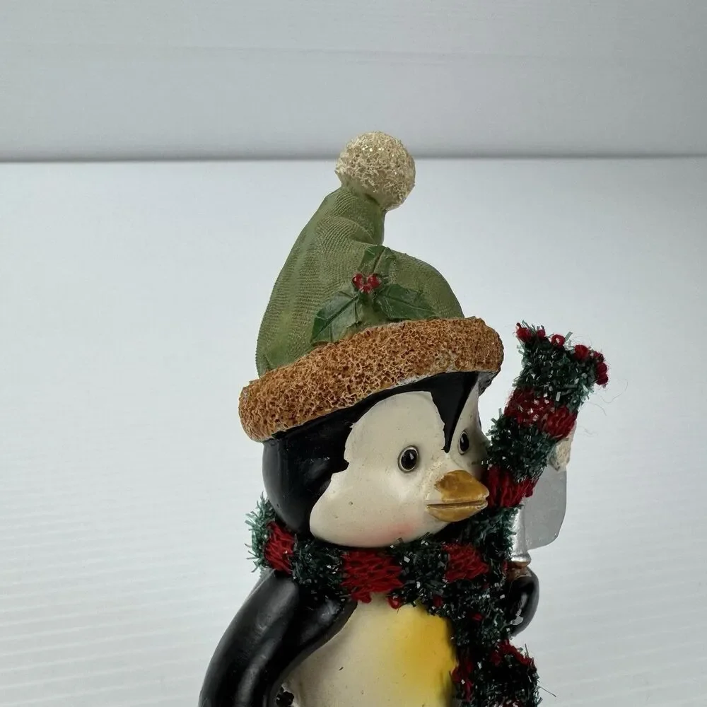 Christmas Penguin Figurine with Scarf & Shovel Holiday Winter Decor Whimsical